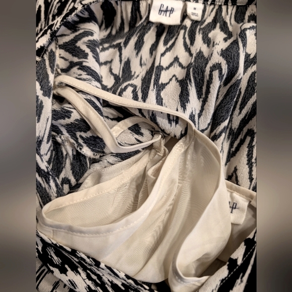 Gap Black Off White Patterned Cinched Waist Long Sleeve Dress Size Medium - Picture 7 of 11